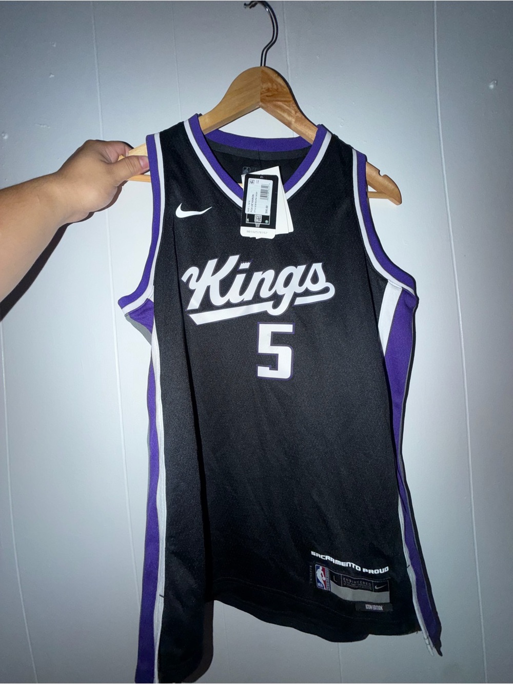 Men Nike Sacramento Kings #5 Black & Purple Basketball Jersey Size L